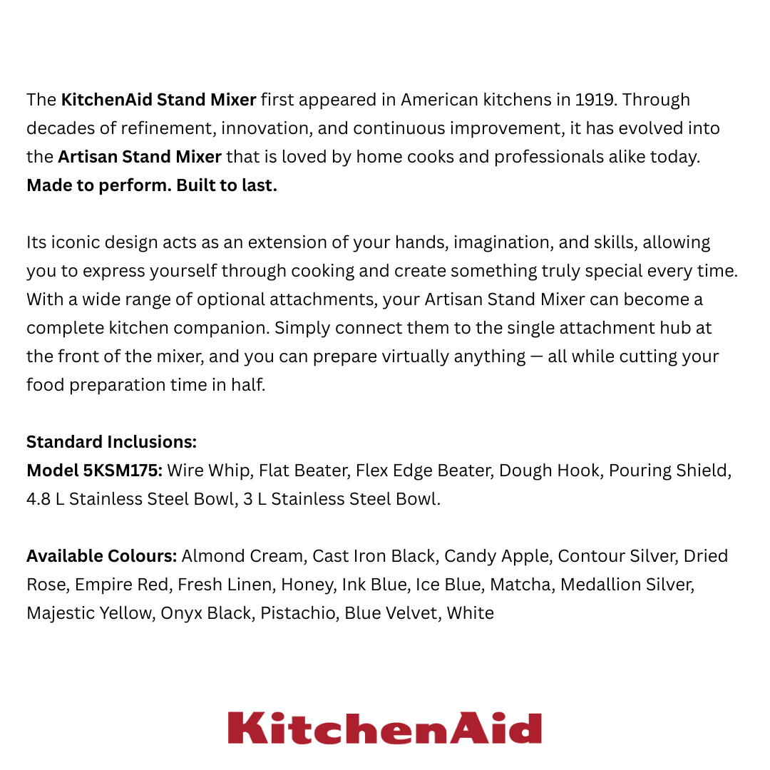 Artisan 4.8L Tilt-Head Stand Mixer - Almond Cream